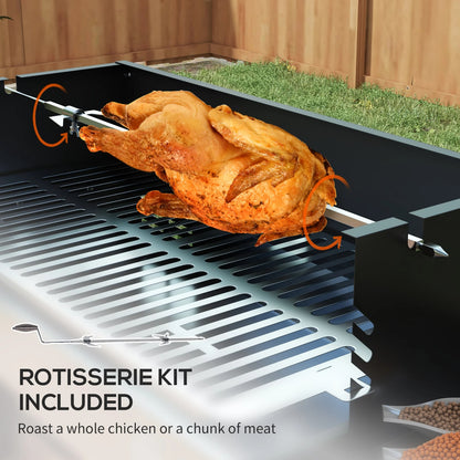 Outsunny Charcoal Spit Roasting BBQ Grill with Rotisserie, 3-Level Grate & Foldable Side Shelves