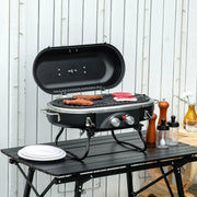 Outsunny Foldable 2-Burner Gas BBQ Grill, Propane/Butane, Black