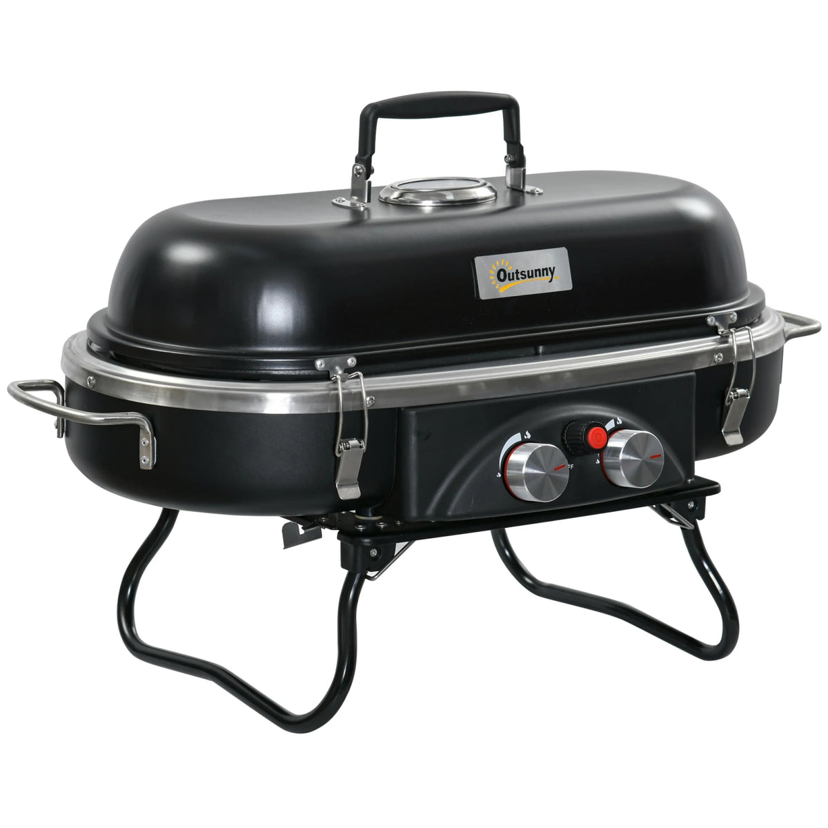 Outsunny Foldable 2-Burner Gas BBQ Grill, Propane/Butane, Black