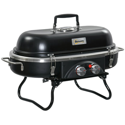 Outsunny Foldable 2-Burner Gas BBQ Grill, Propane/Butane, Black