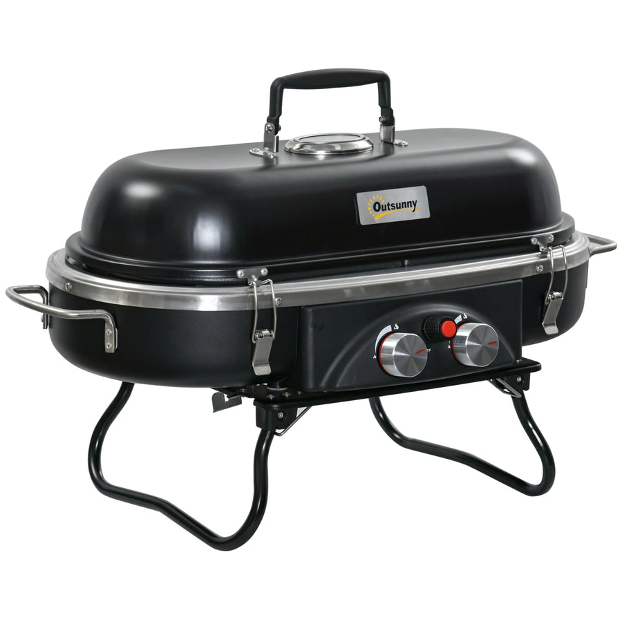 Outsunny Foldable 2-Burner Gas BBQ Grill, Propane/Butane, Black