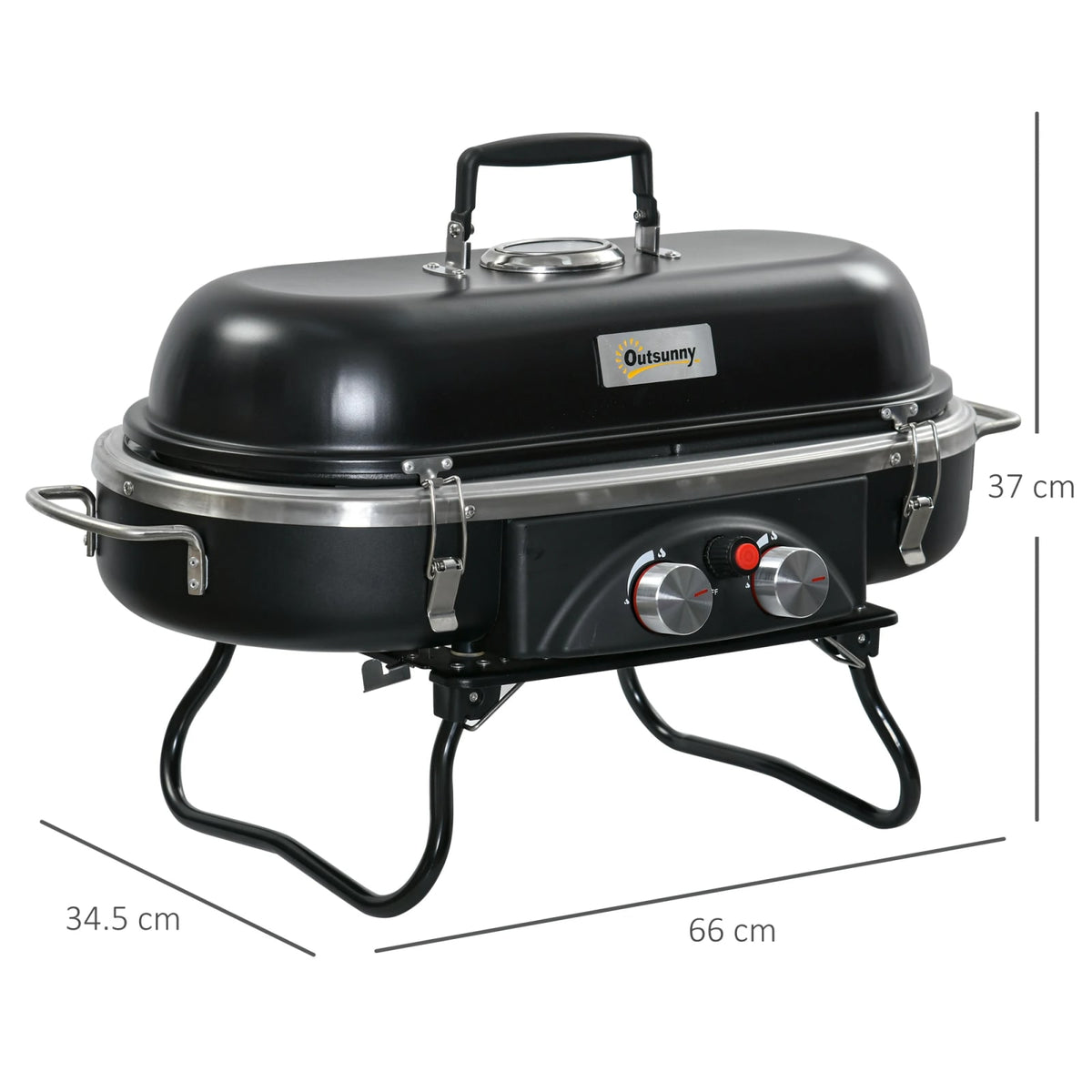 Outsunny Foldable 2-Burner Gas BBQ Grill, Propane/Butane, Black