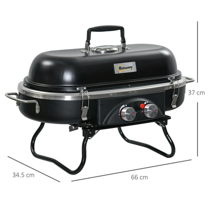 Outsunny Foldable 2-Burner Gas BBQ Grill, Propane/Butane, Black