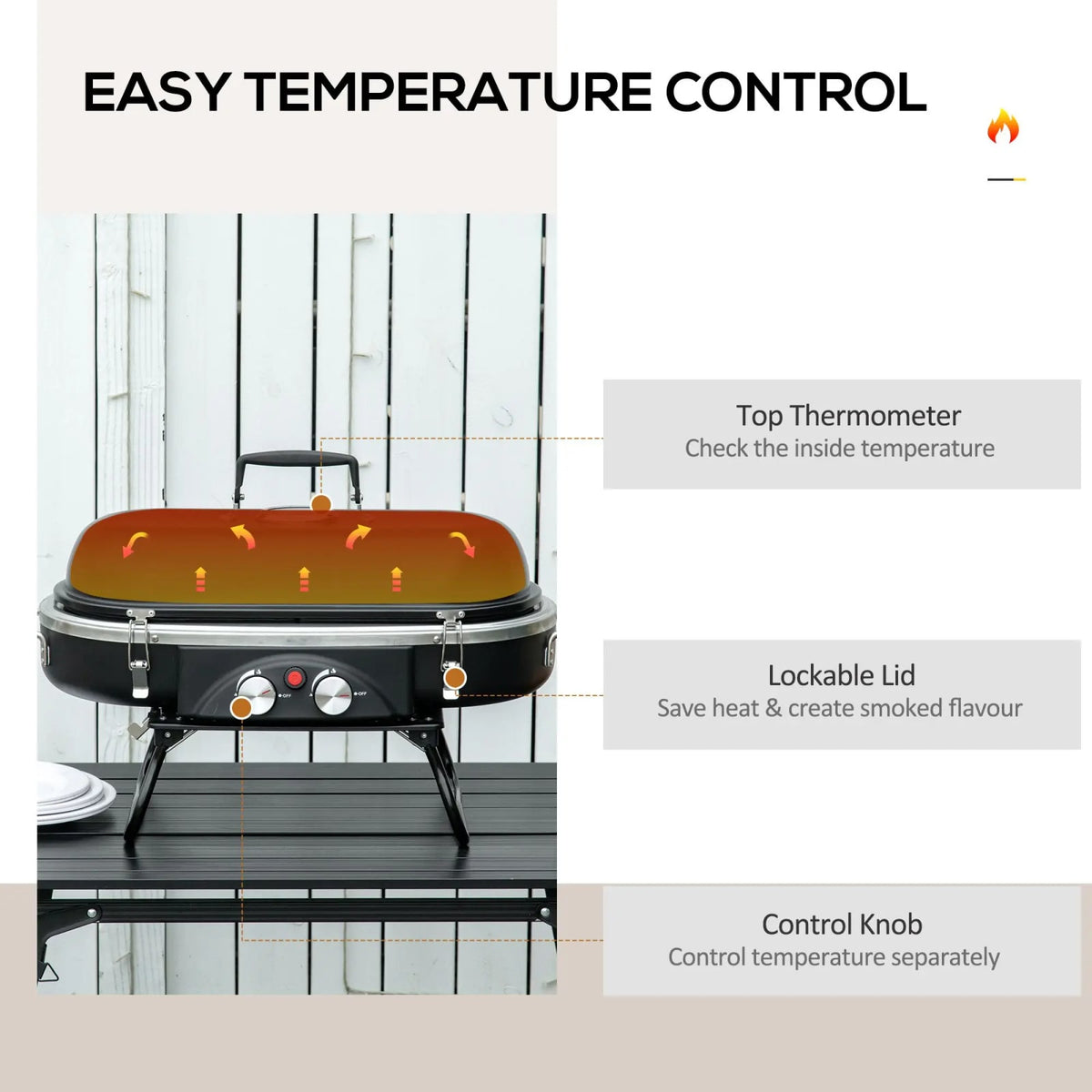 Outsunny Foldable 2-Burner Gas BBQ Grill, Propane/Butane, Black