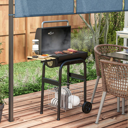 Outsunny Charcoal BBQ Grill Trolley with Lid, Shelves and Thermometer