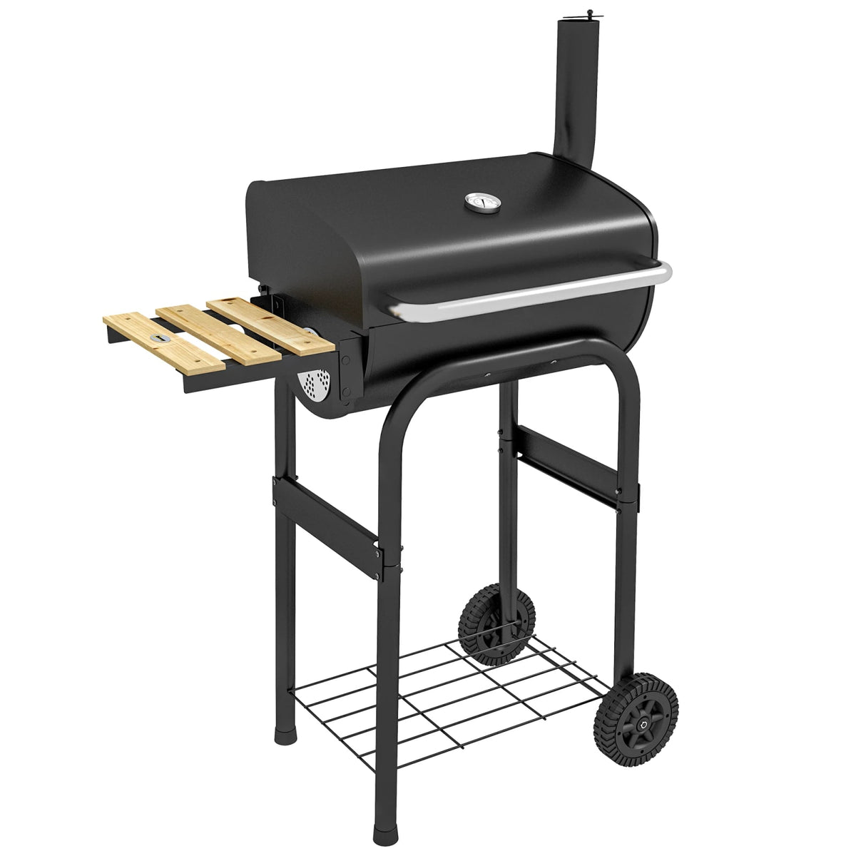 Outsunny Charcoal BBQ Grill Trolley with Lid, Shelves and Thermometer