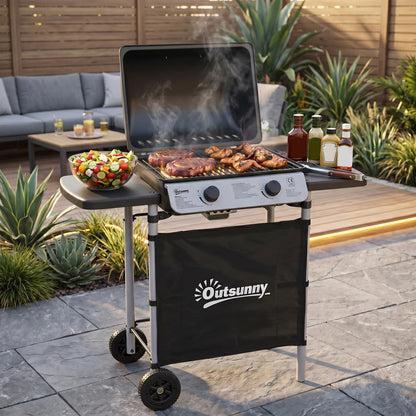 Outsunny 2-Burner LPG Gas BBQ Grill, 5.6kW, Black, Model 846-063