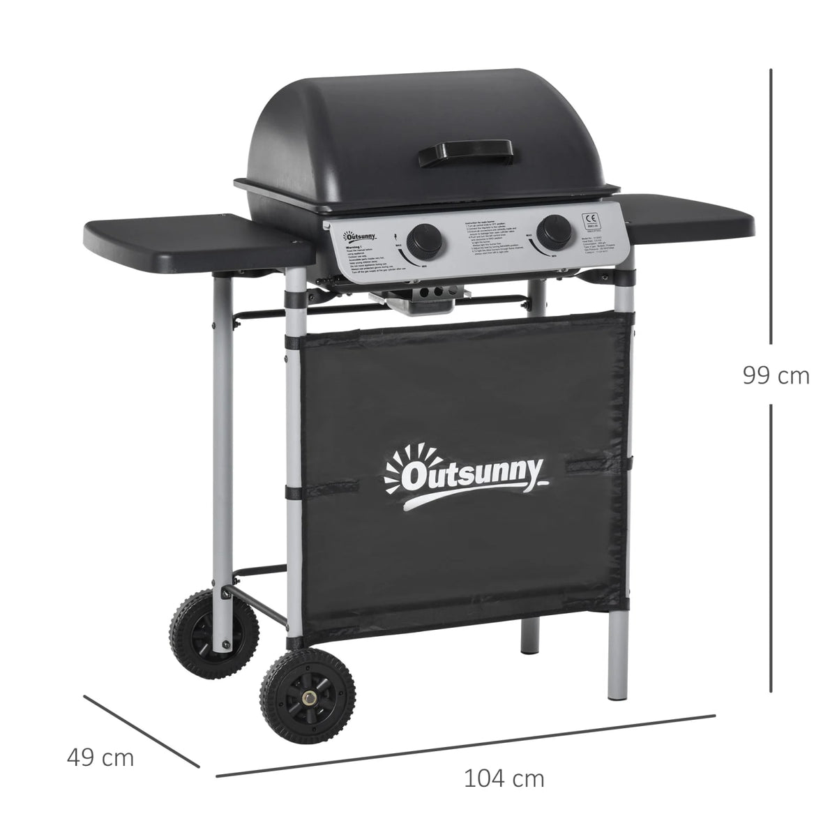 Outsunny 2-Burner LPG Gas BBQ Grill, 5.6kW, Black, Model 846-063