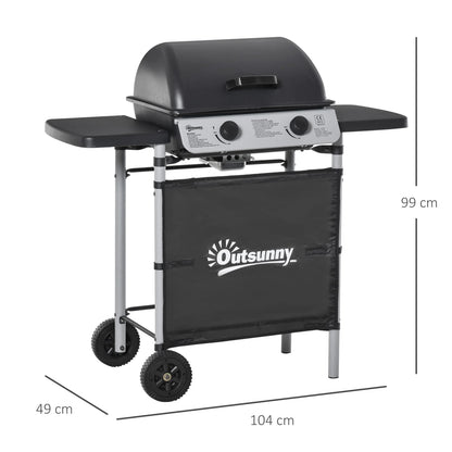 Outsunny 2-Burner LPG Gas BBQ Grill, 5.6kW, Black, Model 846-063